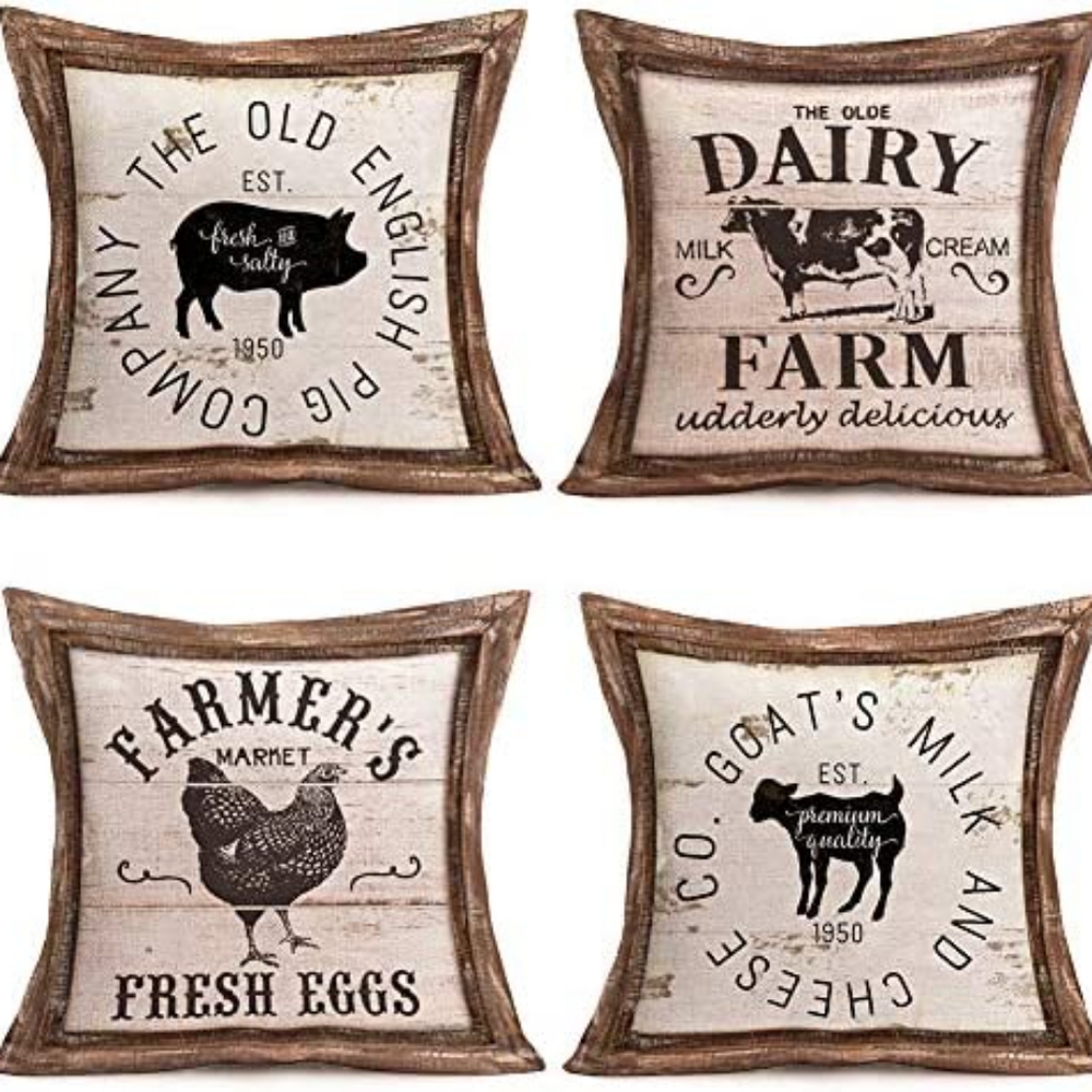 4 PACK Farmhouse Rustic Pillow Covers